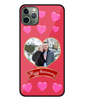 Happy Anniversary Pink Heart Pattern With Desire Red Background Customised Glossy Metal TPU Mobile Cover