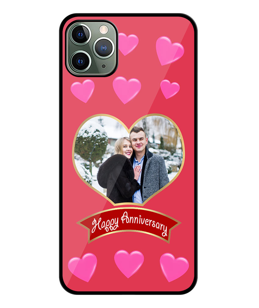 Happy Anniversary Pink Heart Pattern With Desire Red Background Customised Glossy Metal TPU Mobile Cover
