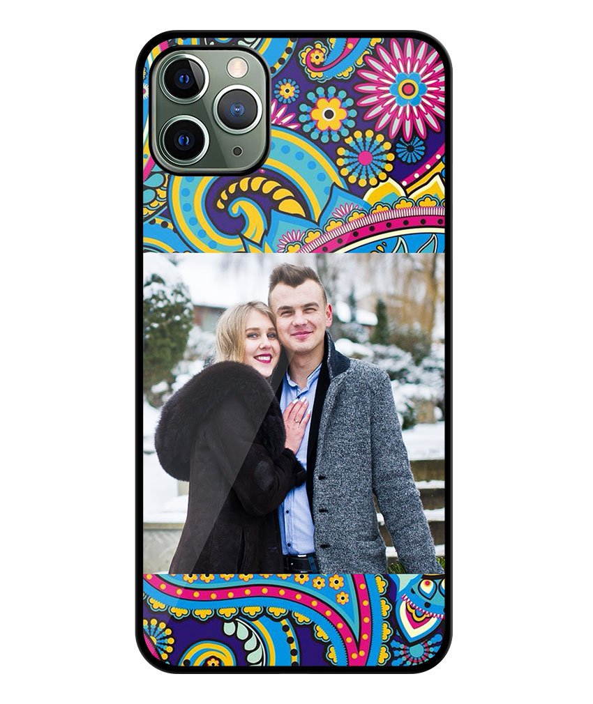 Blue Yellow Vector Floral Pattern Customised Glossy Metal TPU Mobile Cover