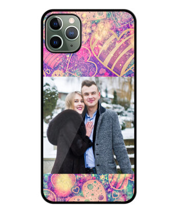 Pink Purple Glitter Heart Customised Glossy Metal TPU Mobile Cover