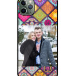 Multicolor Vector Flower Dotted Square Pattern Customised Glossy Metal TPU Mobile Cover