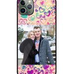 Pink Blue Heart Artwork With Beige Background Customised Glossy Metal TPU Mobile Cover