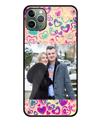 Pink Blue Heart Artwork With Beige Background Customised Glossy Metal TPU Mobile Cover