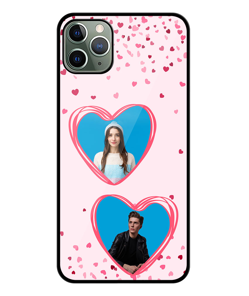 Couple Heart Photoframe With Pink Background Customised Glossy Metal TPU Mobile Cover