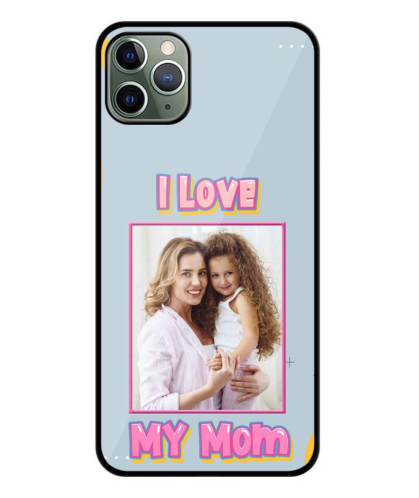 I Love My Mom Message With Grey Background Customised Glossy Metal TPU Mobile Cover