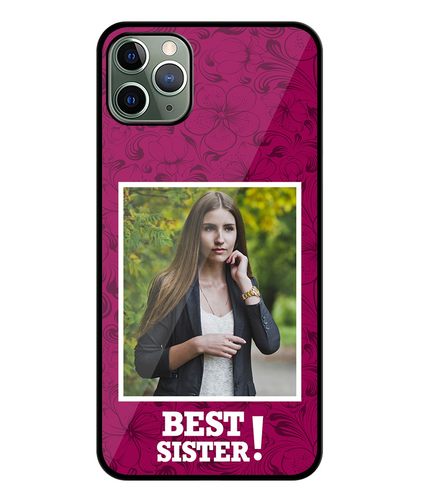 Best Sister Design With Fandango Pink Pattern Background Customised Glossy Metal TPU Mobile Cover