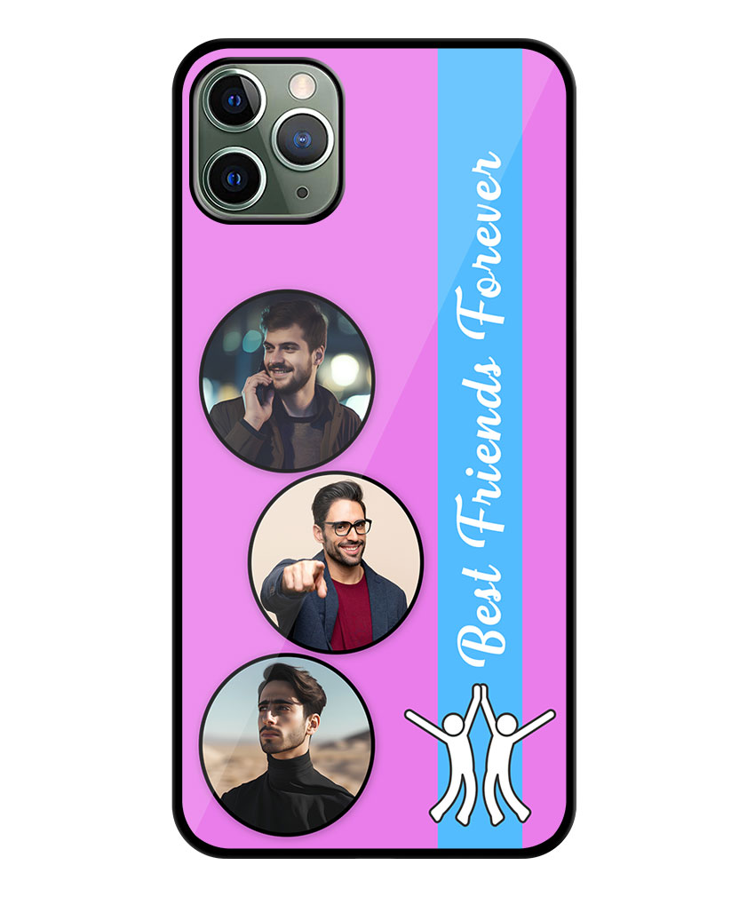 Best Friends Forever Message With 3 Photos Pink Background Customised Glossy Metal TPU Mobile Cover