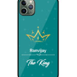 Your Name King Crown Design With Blue Background Customised Glossy Metal TPU Mobile Cover