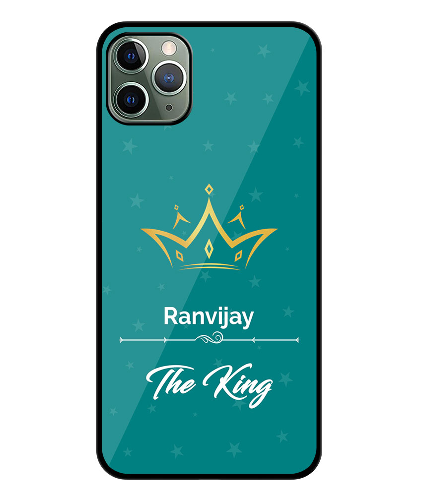 Your Name King Crown Design With Blue Background Customised Glossy Metal TPU Mobile Cover