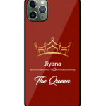 Your Name Queen Crown Design With Red Background Customised Glossy Metal TPU Mobile Cover