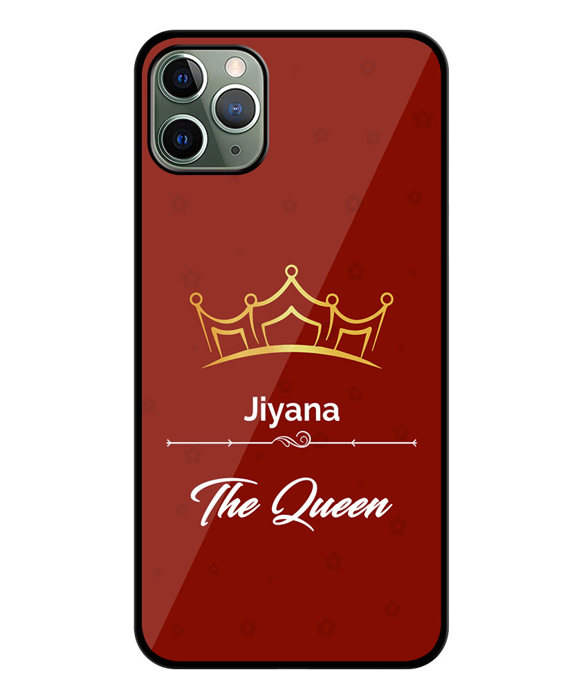 Your Name Queen Crown Design With Red Background Customised Glossy Metal TPU Mobile Cover