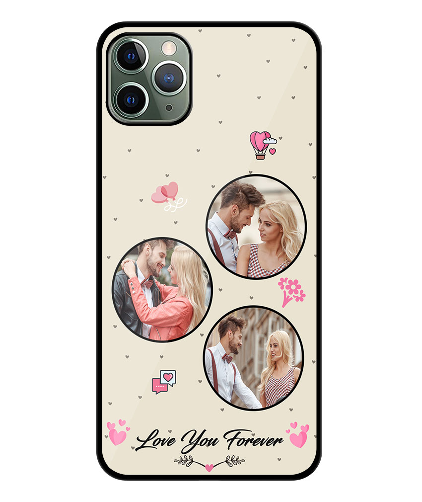 Love You Forever Message With 3 Photos Beige Background Customised Glossy Metal TPU Mobile Cover