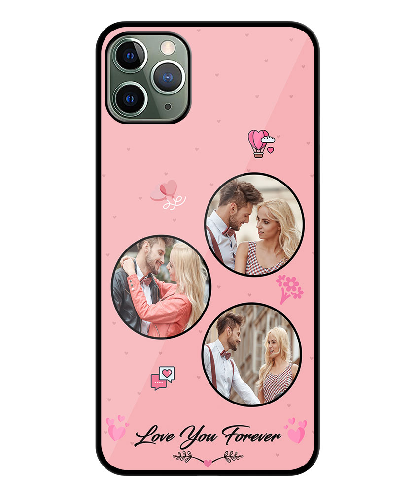 Love You Forever Message With 3 Photos Pink Background Customised Glossy Metal TPU Mobile Cover