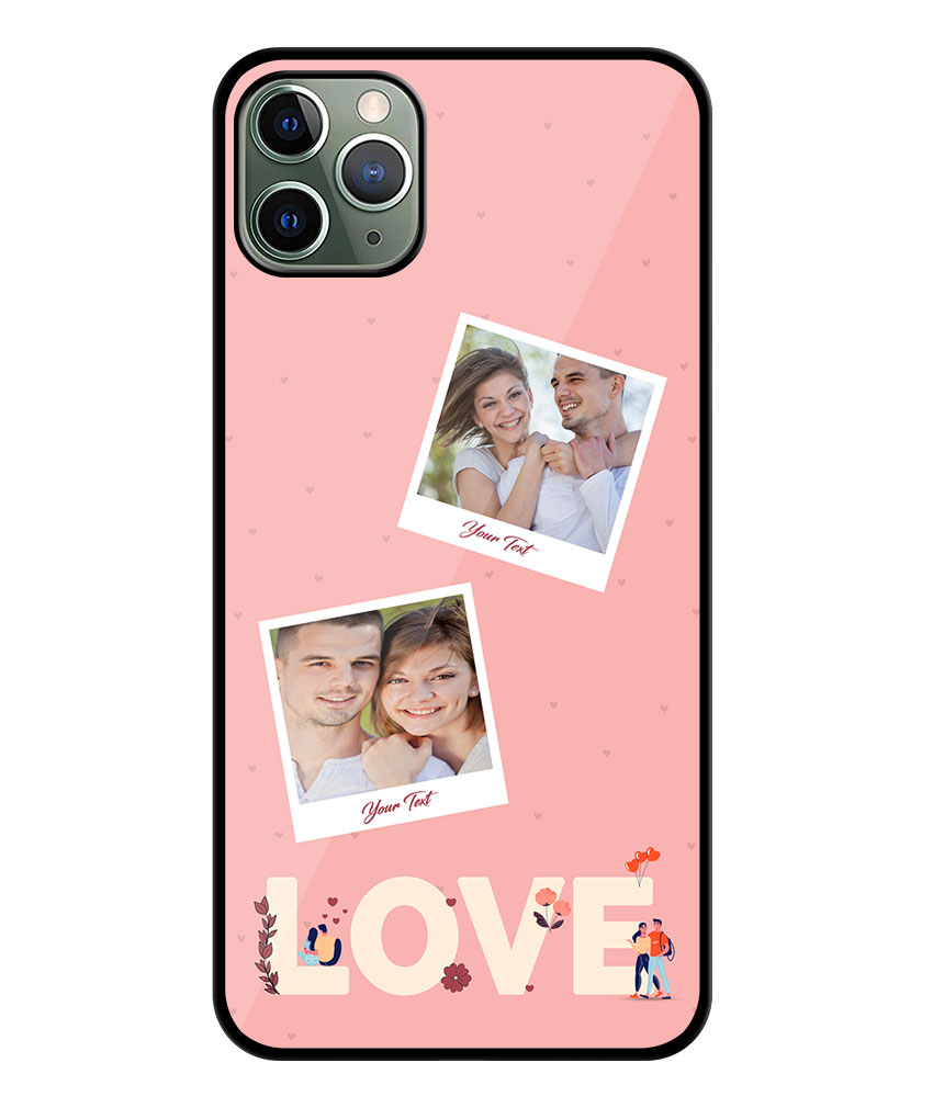 Love Icon With 2 Photos Pink Background Customised Glossy Metal TPU Mobile Cover