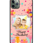 Happy Birthday Design With Peach Pink Background Customised Glossy Metal TPU Mobile Cover