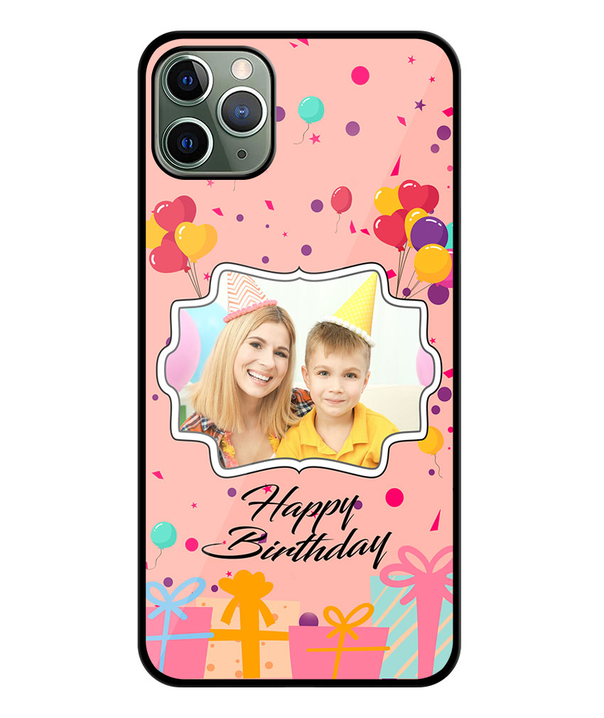 Happy Birthday Design With Peach Pink Background Customised Glossy Metal TPU Mobile Cover