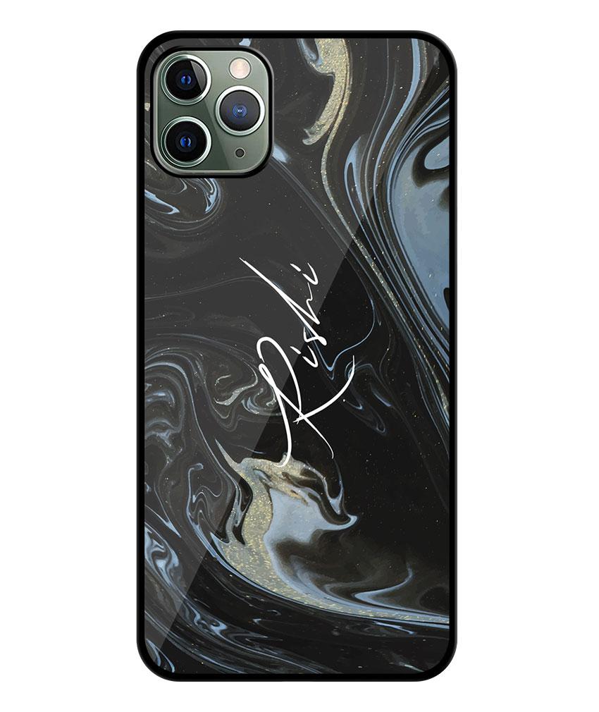 Your Name Grey Black Liquid Marble Artwork Customised Glossy Metal TPU Mobile Cover