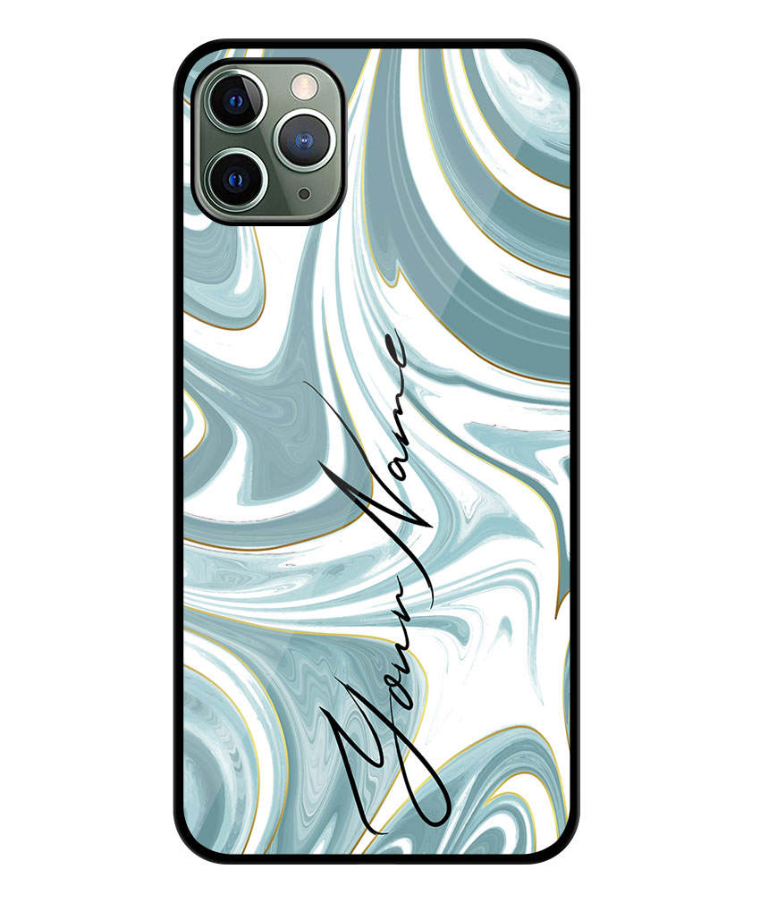 Your Name White Blue Abstract Paintmix Design Customised Glossy Metal TPU Mobile Cover