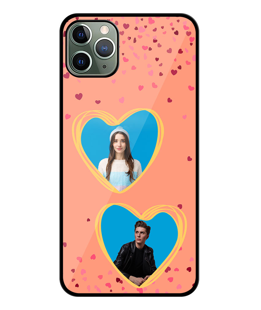 Couple Heart Photoframe With Orange Background Customised Glossy Metal TPU Mobile Cover