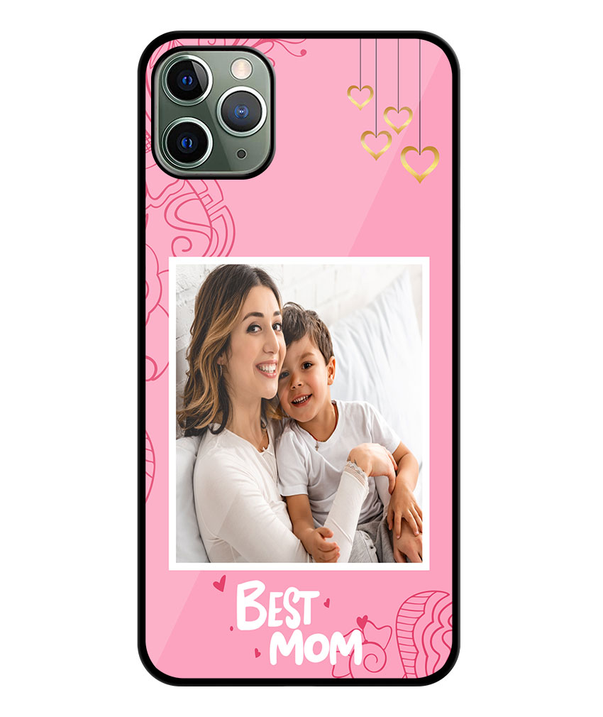 Best Mom Design With Pink Background Customised Glossy Metal TPU Mobile Cover