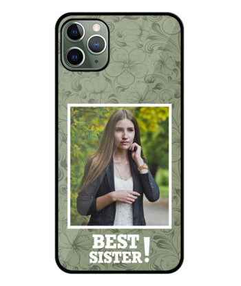 Best Sister Design With Sage Green Pattern Background Customised Glossy Metal TPU Mobile Cover