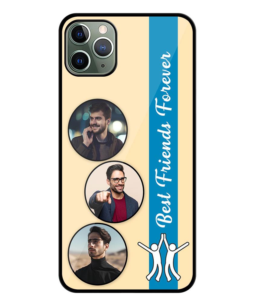 Best Friends Forever Message With 3 Photos Beige Background Customised Glossy Metal TPU Mobile Cover