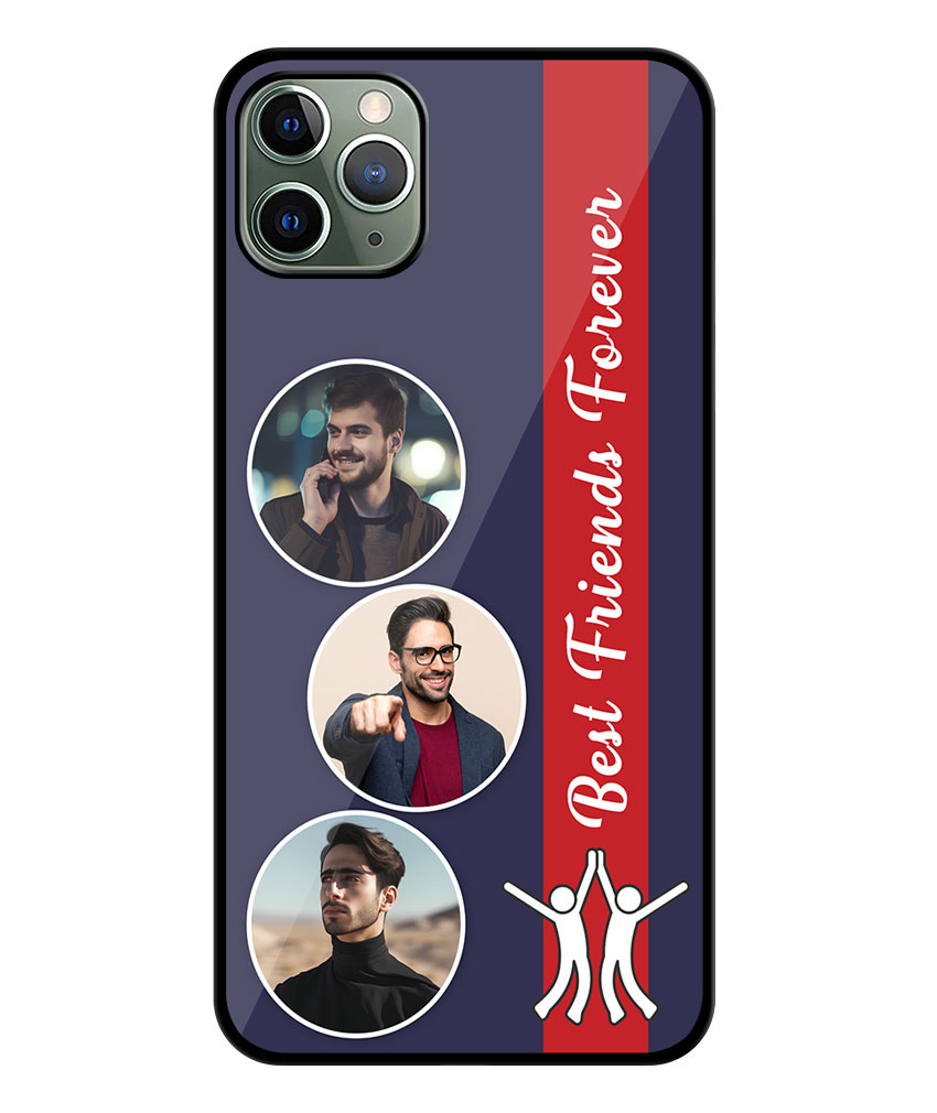 Best Friends Forever Message With 3 Photos Cobalt Blue Background Customised Glossy Metal TPU Mobile Cover