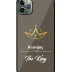 Your Name King Crown Design With Grey Background Customised Glossy Metal TPU Mobile Cover