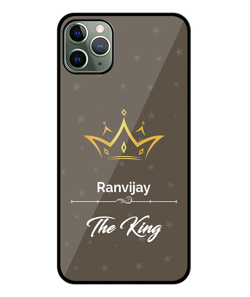 Your Name King Crown Design With Grey Background Customised Glossy Metal TPU Mobile Cover