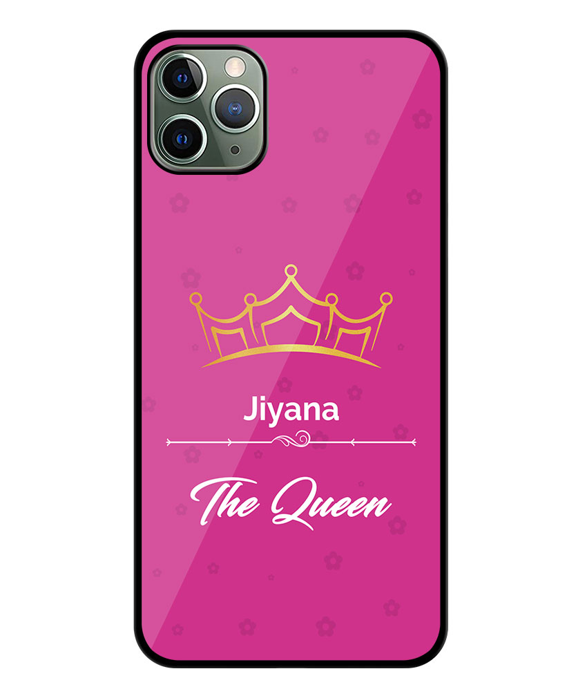 Your Name Queen Crown Design With Magenta Background Customised Glossy Metal TPU Mobile Cover