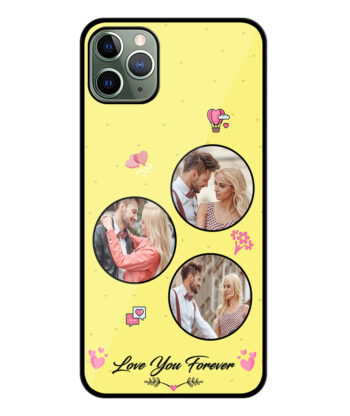 Love You Forever Message With 3 Photos Yellow Background Customised Glossy Metal TPU Mobile Cover