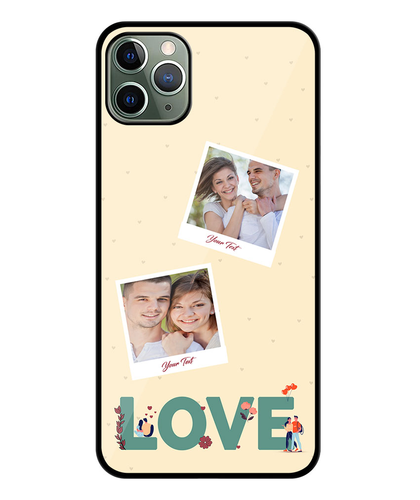 Love Icon With 2 Photos Beige Background Customised Glossy Metal TPU Mobile Cover