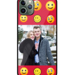 Smiley Pattern With Red Background Customised Glossy Metal TPU Mobile Cover