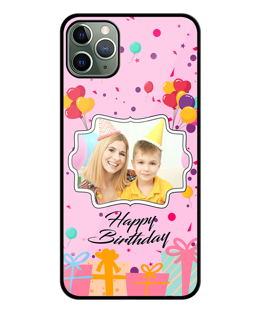 Happy Birthday Design With Blush Pink Background Customised Glossy Metal TPU Mobile Cover