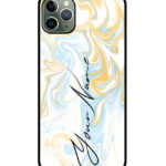 Your Name Golden Blue Abstract Paintmix Design Customised Glossy Metal TPU Mobile Cover