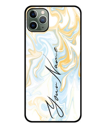 Your Name Golden Blue Abstract Paintmix Design Customised Glossy Metal TPU Mobile Cover