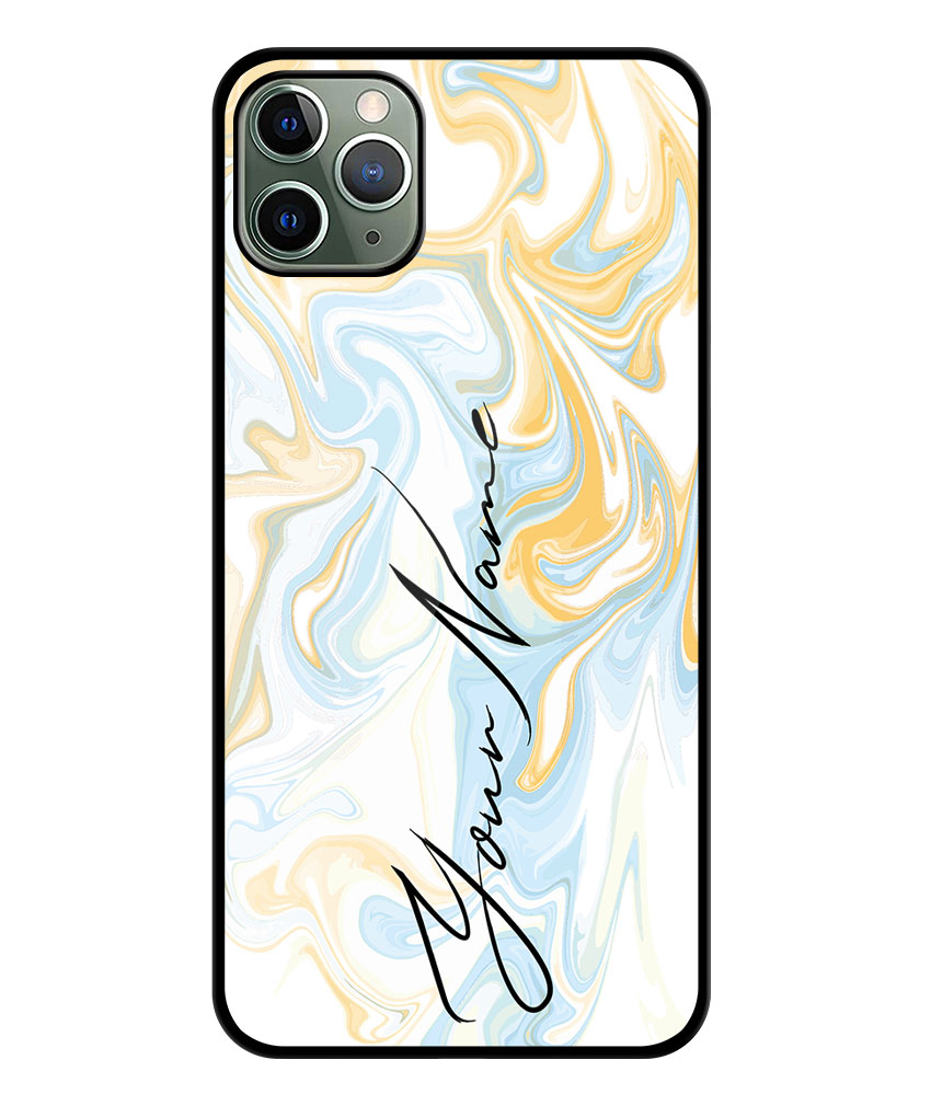 Your Name Golden Blue Abstract Paintmix Design Customised Glossy Metal TPU Mobile Cover