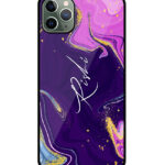 Your Name Magenta Purple Liquid Marble Artwork Customised Glossy Metal TPU Mobile Cover