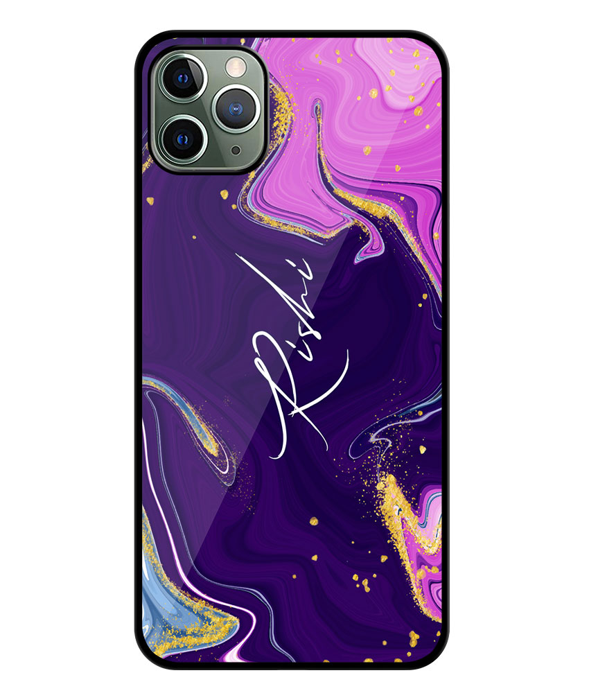 Your Name Magenta Purple Liquid Marble Artwork Customised Glossy Metal TPU Mobile Cover