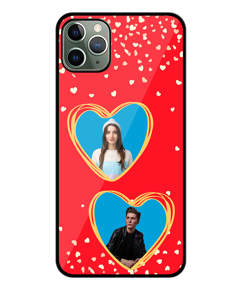 Couple Heart Photoframe With Red Background Customised Glossy Metal TPU Mobile Cover