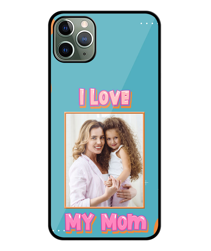 I Love My Mom Message With Blue Background Customised Glossy Metal TPU Mobile Cover