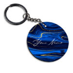 Your Name Golden Blue Liquid Marble Artpiece Customised Circle Key Chains