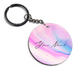 Your Name Pink Blue Liquid Marble Illustration Customised Circle Key Chains