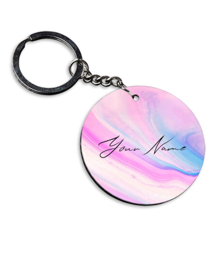 Your Name Pink Blue Liquid Marble Illustration Customised Circle Key Chains