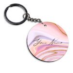 Your Name Pink Purple Liquid Marble Illustration Customised Circle Key Chains
