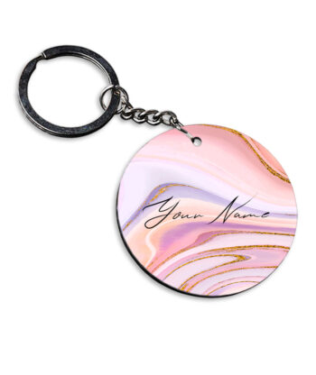Your Name Pink Purple Liquid Marble Illustration Customised Circle Key Chains