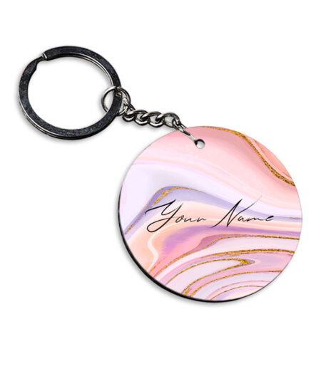 Your Name Pink Purple Liquid Marble Illustration Customised Circle Key Chains