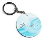 Your Name Blue Stroke Liquid Marble Artpiece Customised Circle Key Chains