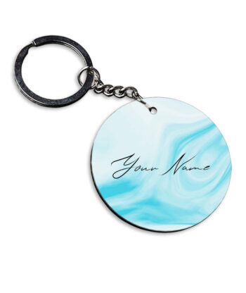 Your Name Blue Stroke Liquid Marble Artpiece Customised Circle Key Chains