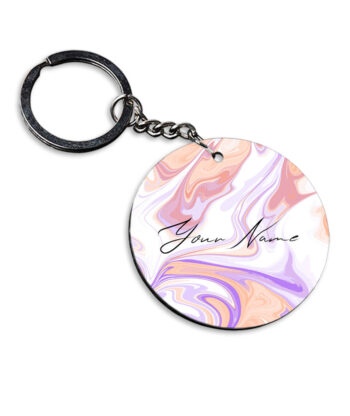 Your Name Peach Purple Liquid Marble Artwork Customised Circle Key Chains